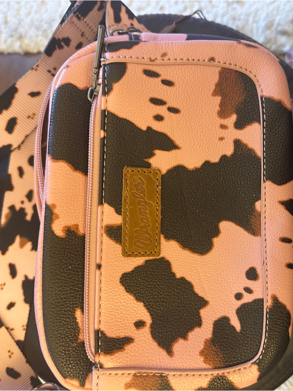 Wrangler Pink and Brown Cowhide-Pattern Crossbody Bag